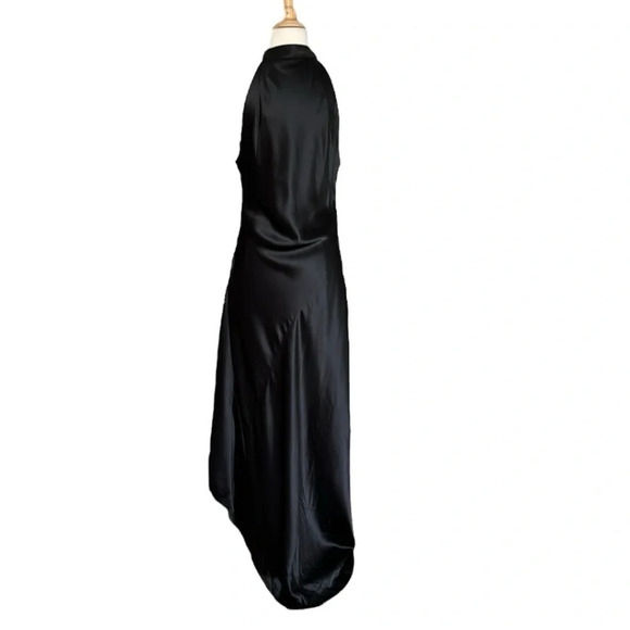 RETROFETE Sab Black Satin Maxi Dress Dark Romance Front Slit Glam Event, Size XL - Picture 10 of 16